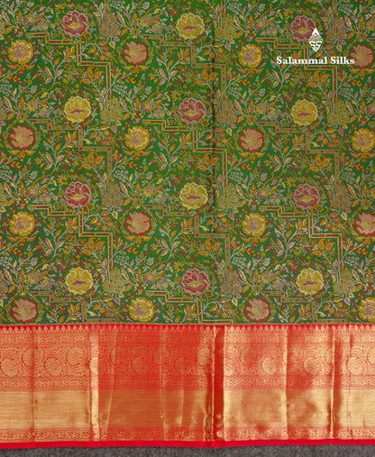 Beautiful Bottle Green Bridal Pure Kanjivaram Silk Saree With Contrast Maroon Traditional Border