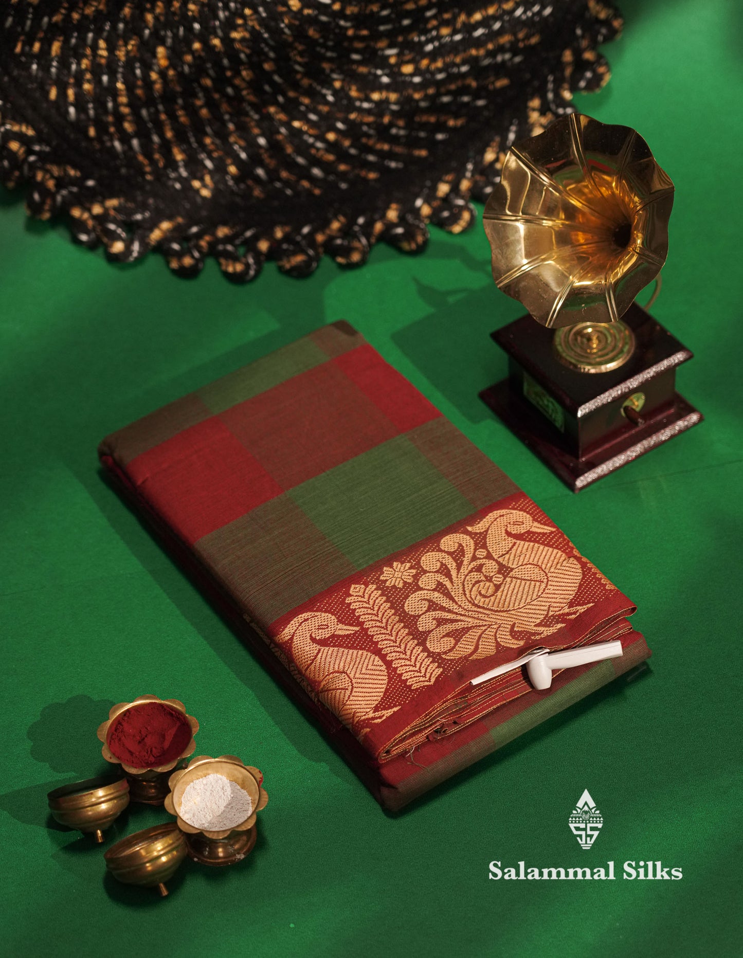 Beautiful Paalum Pazham Checks Chettinad Pure Cotton Saree With Self Thread Work Border