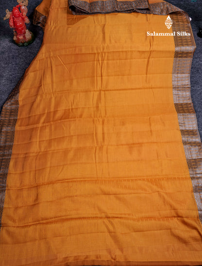 Beautiful Dark Brown Semi Raw Silk Saree With Fancy Border