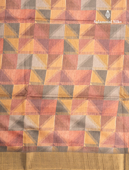 Brown Semi Tussar Fancy Saree With Gold Border