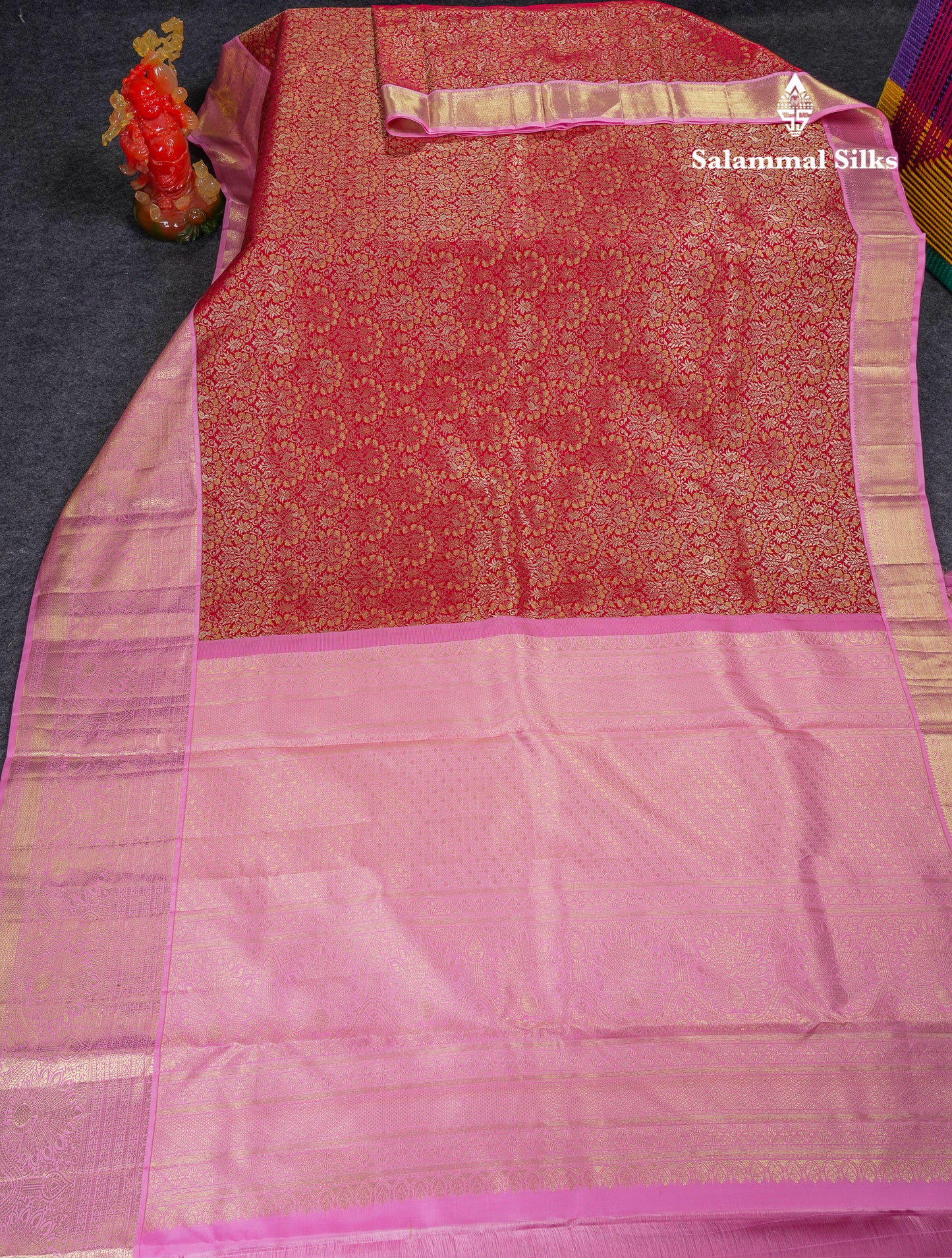Beautiful Redish Maroon Bridal Pure Kanjivaram Silk Saree With Contrast Baby Pink Traditional Evening Morning Border