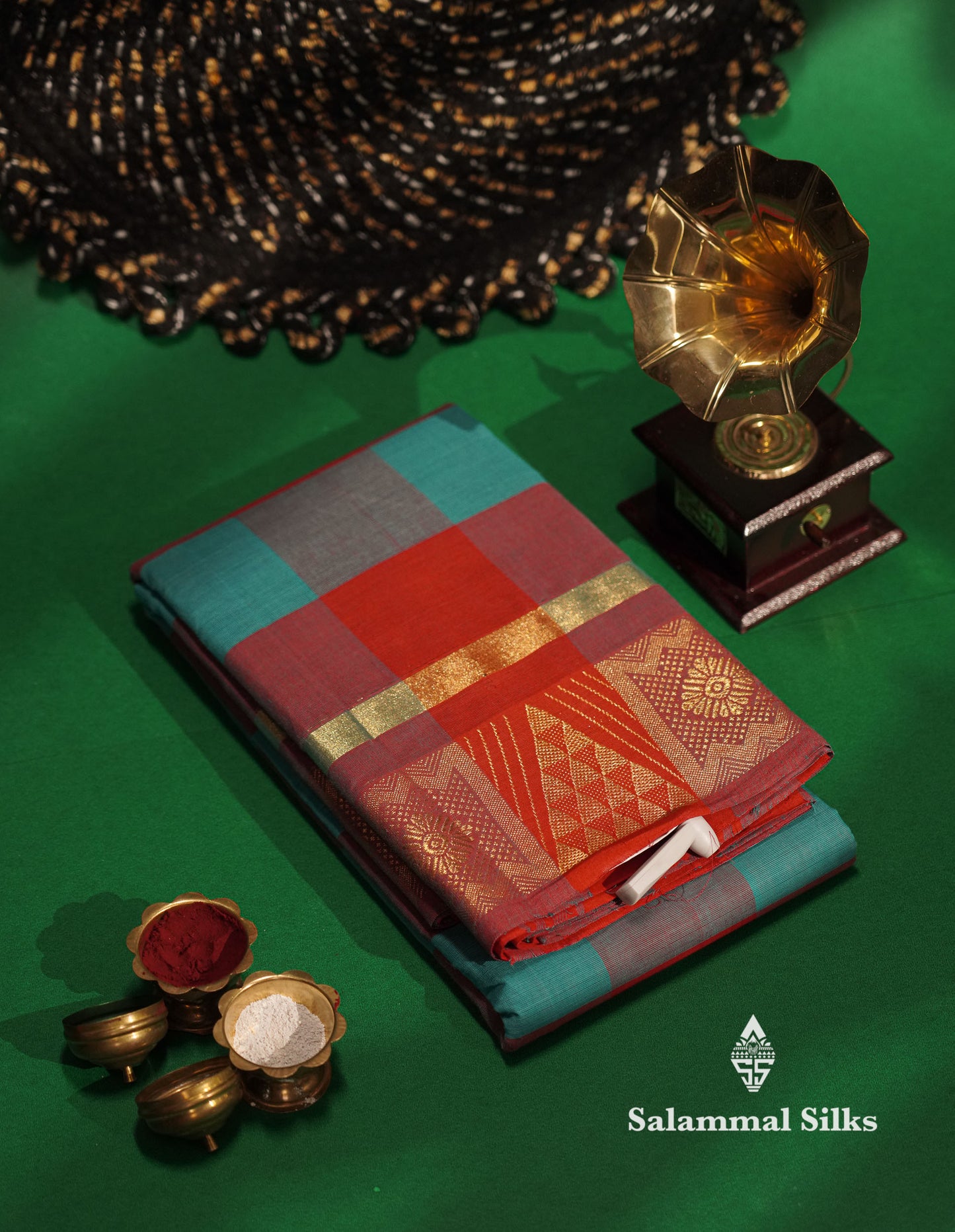 Beautiful Paalum Pazham Checks Chettinad Pure Cotton Saree With Self Border