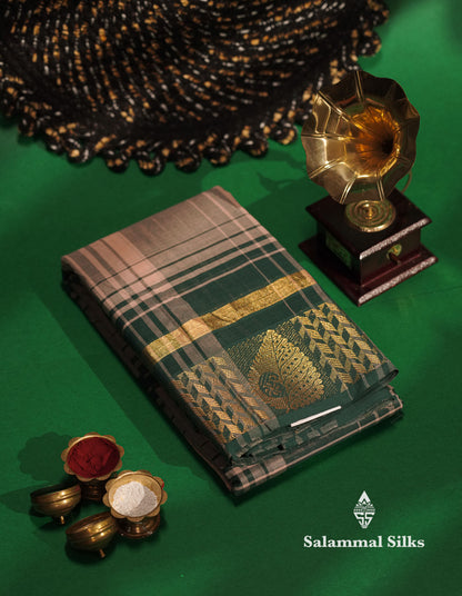 Beautiful Black And White Checks Pure Chettinad Pure Cotton Saree With Traditional Gold Zari Border
