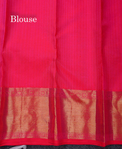 Beautiful Dual Tone Pinkish Red 2G Bridal Pure Kanjivaram Silk Saree With Traditional Border