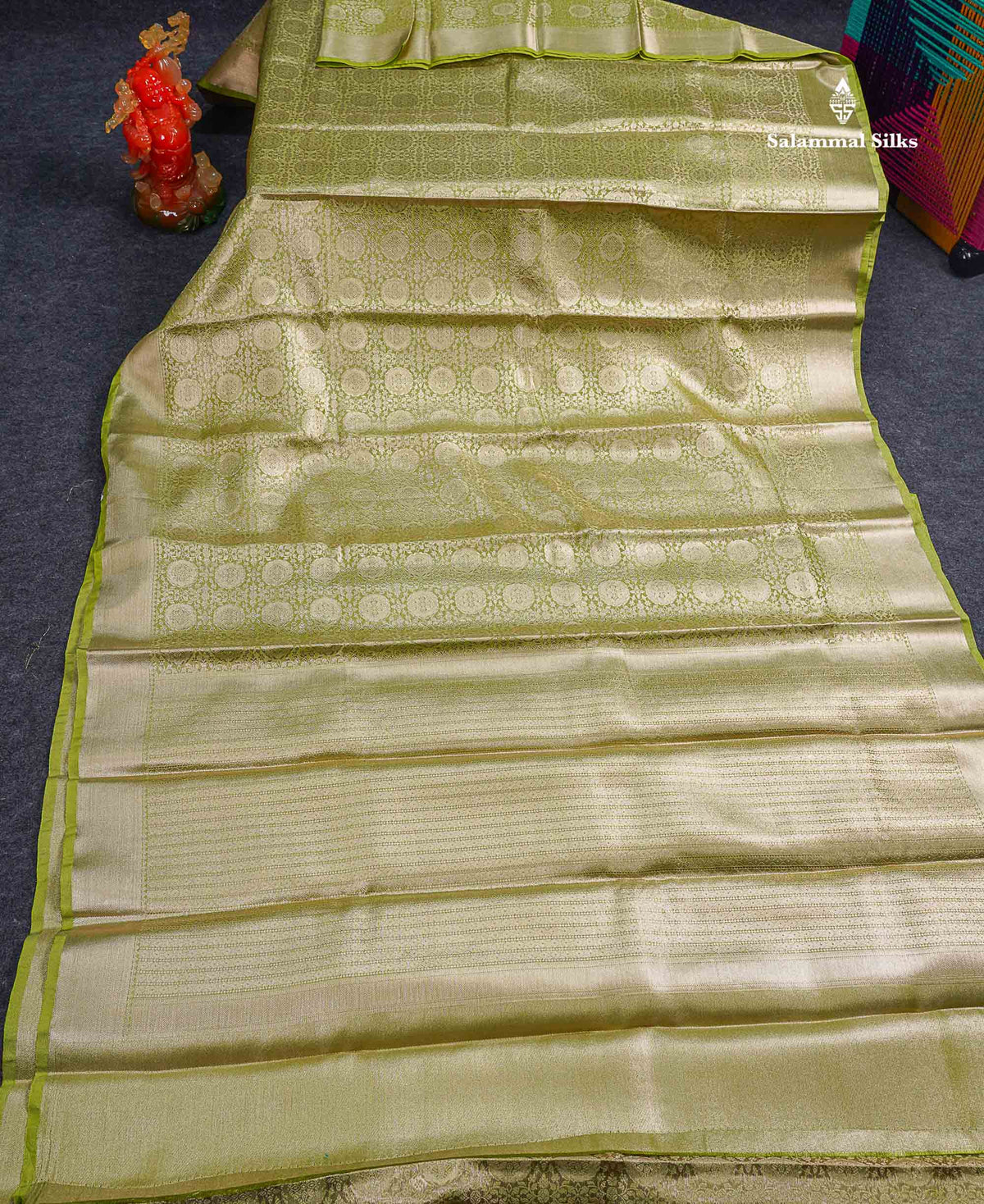 Beautiful Parrot Green Grand Tissue Banaras Fancy Saree With Self Border
