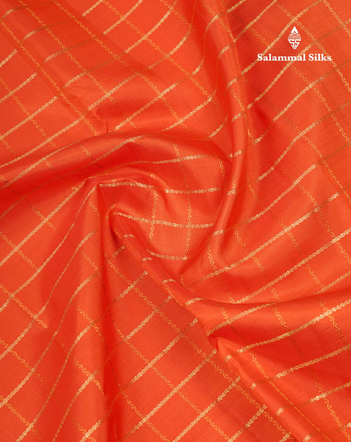 Orange Veldhari Zari Checks Pure Kanjivaram Silk Saree With Contrast Bottle Green Traditional Rettapet Border
