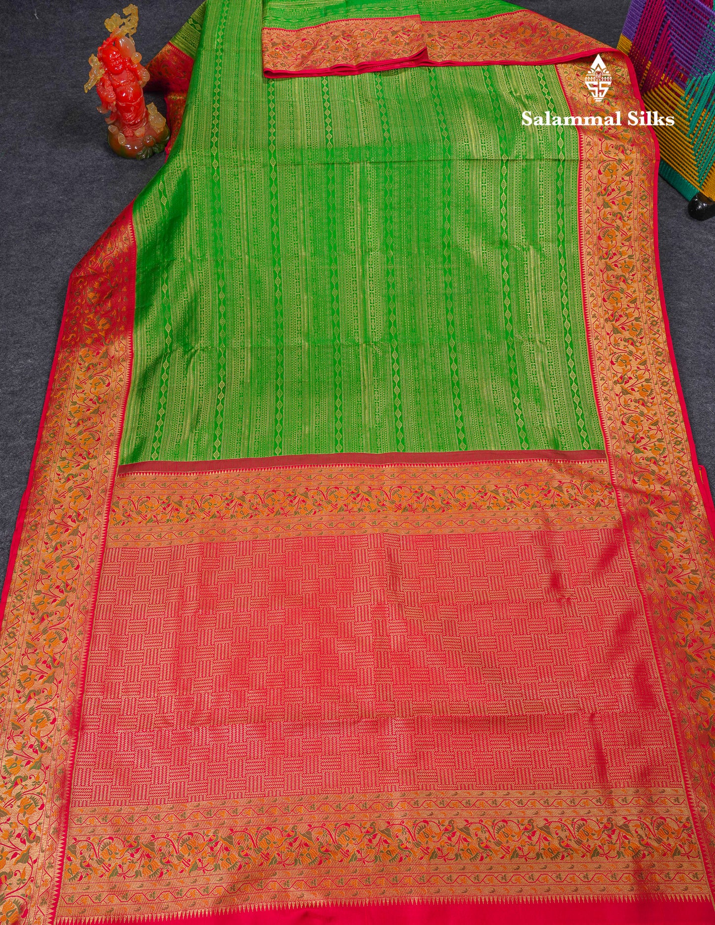 Beautiful Green Fancy Bridal Pure Kanjivaram Silk Saree With Contrast Redish Maroon Paithani Border