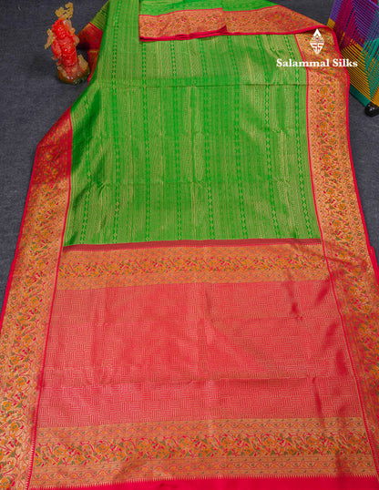 Beautiful Green Fancy Bridal Pure Kanjivaram Silk Saree With Contrast Redish Maroon Paithani Border