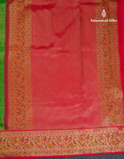 Beautiful Green Fancy Bridal Pure Kanjivaram Silk Saree With Contrast Redish Maroon Paithani Border