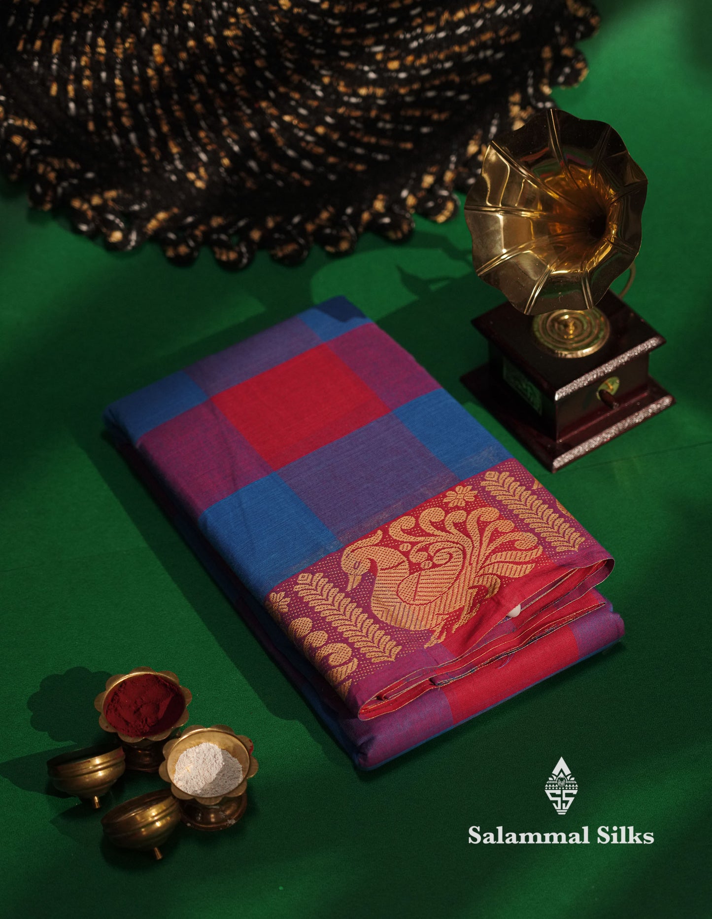Beautiful Paalum Pazham Checks Chettinad Pure Cotton Saree With Self Thread Work Border