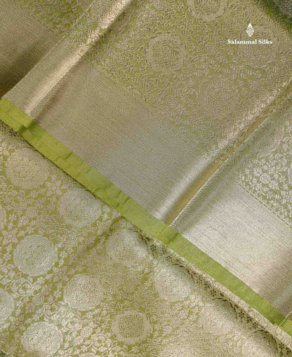 Beautiful Parrot Green Grand Tissue Banaras Fancy Saree With Self Border
