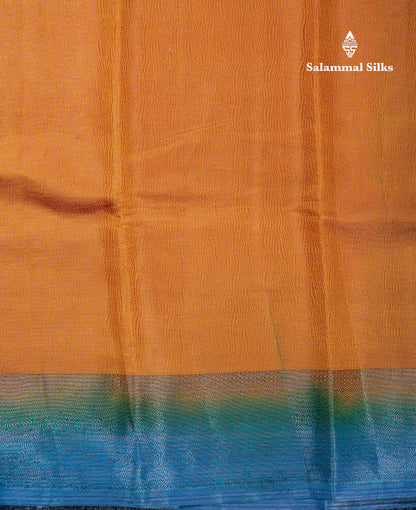 Beautiful Yellow Semi Raw Silk Fancy Saree With Contrast Blue Border