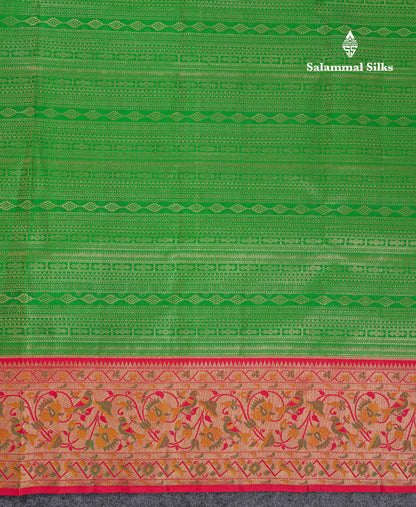 Beautiful Green Fancy Bridal Pure Kanjivaram Silk Saree With Contrast Redish Maroon Paithani Border
