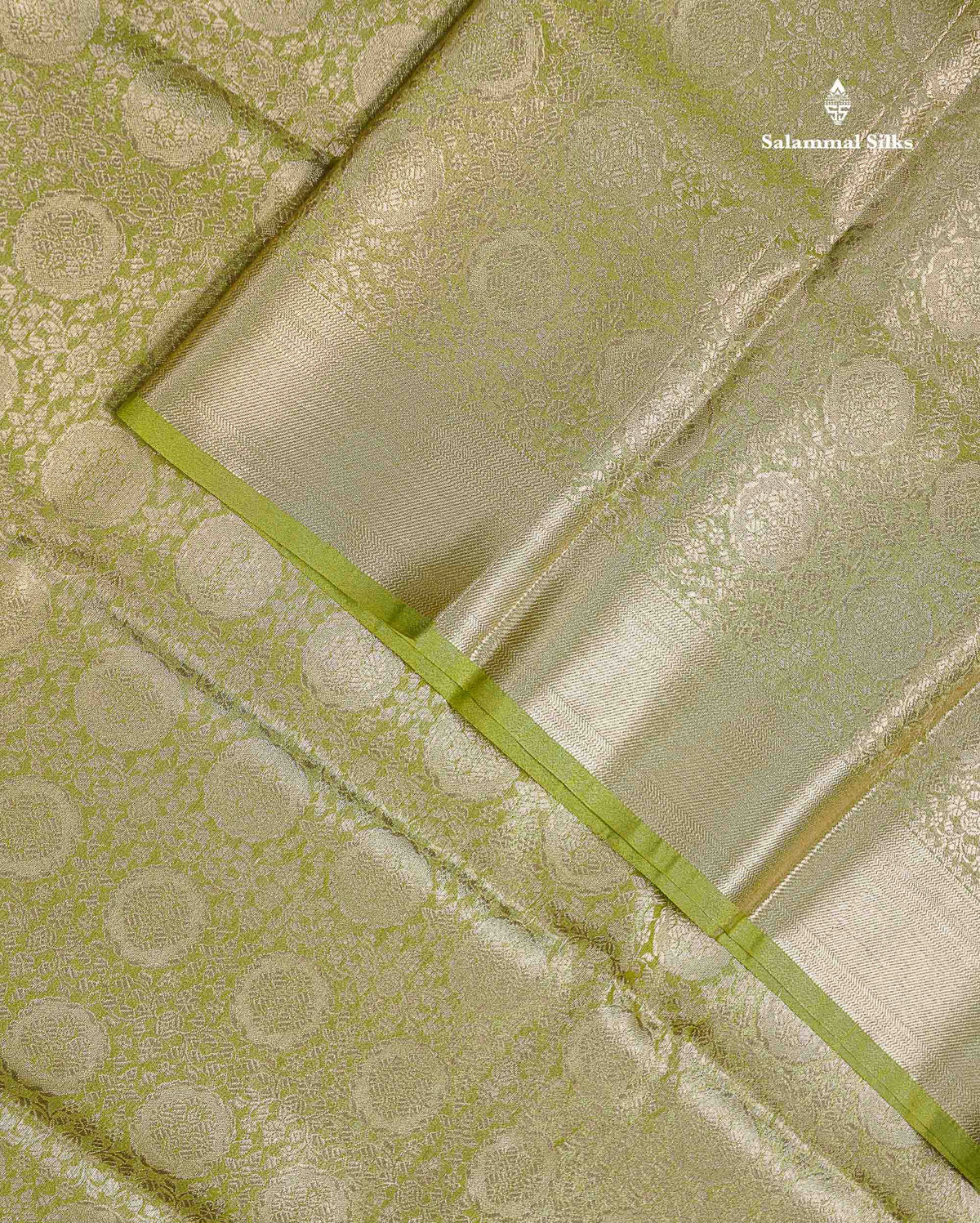 Beautiful Parrot Green Grand Tissue Banaras Fancy Saree With Self Border