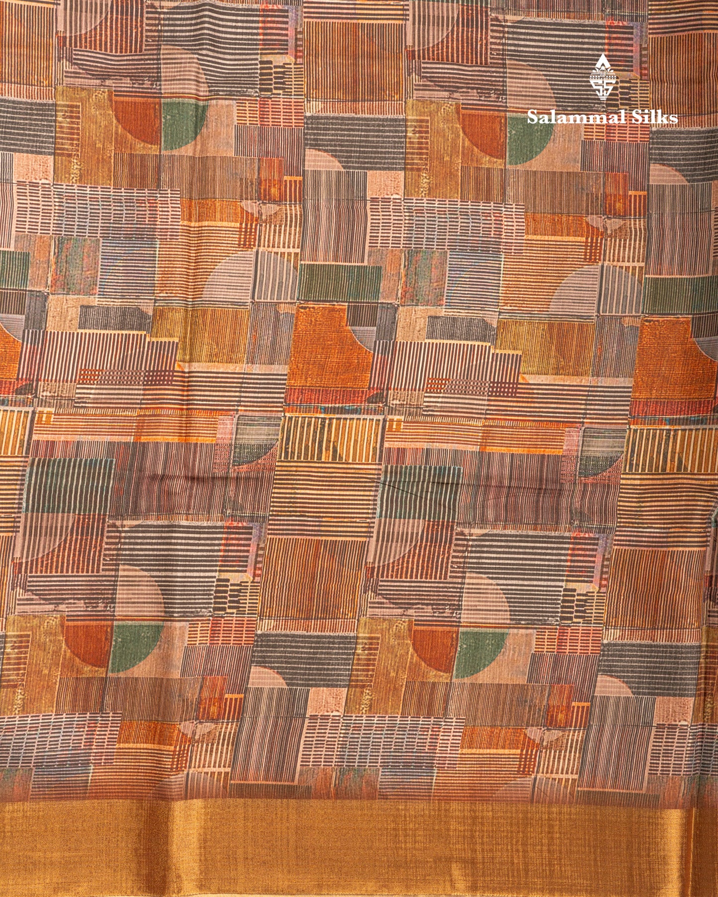 Brown Semi Tussar Fancy Saree With Gold Border