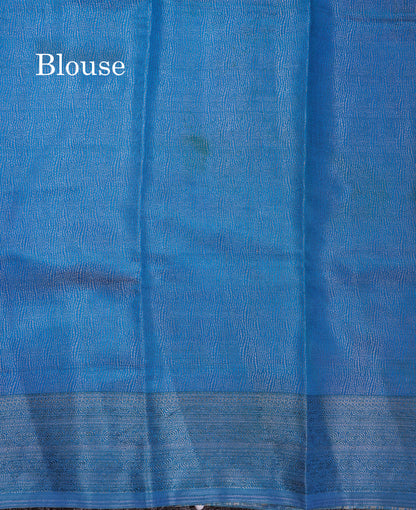 Beautiful Yellow Semi Raw Silk Fancy Saree With Contrast Blue Border