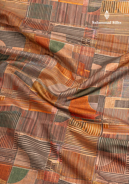 Brown Semi Tussar Fancy Saree With Gold Border