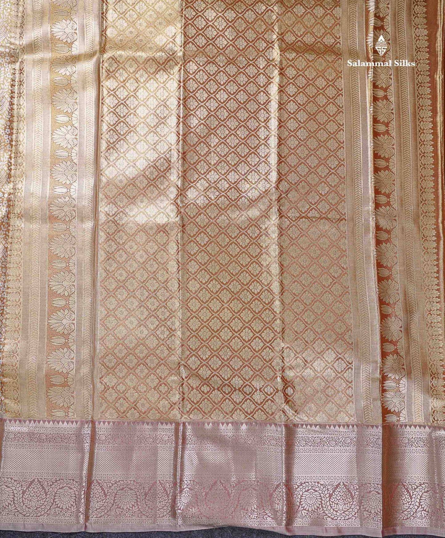 Beautiful Light Chocolate Tissue Bridal Semi Silk Saree With Traditional Evening Morning Border