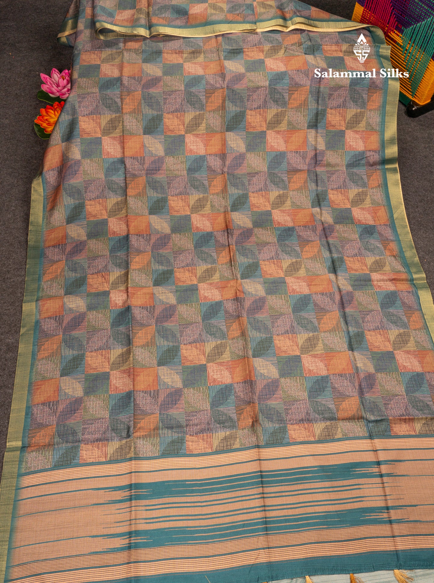 Brown Semi Tussar Fancy Saree With Gold Border