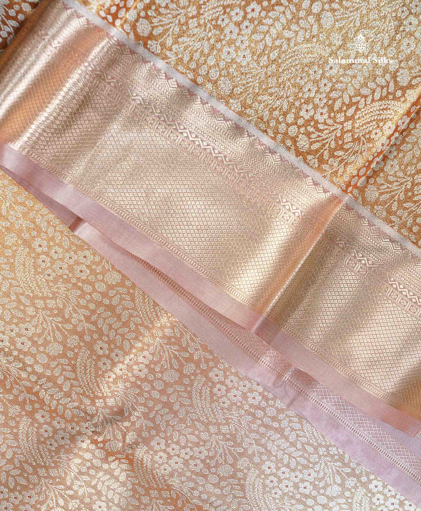 Beautiful Light Chocolate Tissue Bridal Semi Silk Saree With Traditional Evening Morning Border