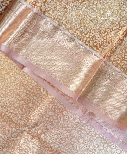 Beautiful Light Chocolate Tissue Bridal Semi Silk Saree With Traditional Evening Morning Border