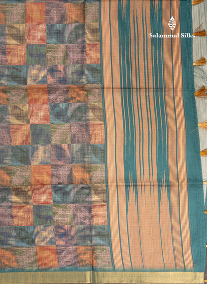 Brown Semi Tussar Fancy Saree With Gold Border