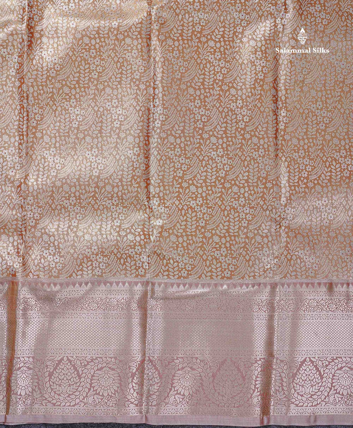 Beautiful Light Chocolate Tissue Bridal Semi Silk Saree With Traditional Evening Morning Border