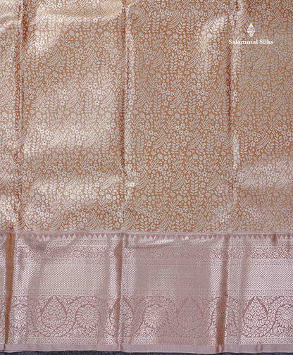 Beautiful Light Chocolate Tissue Bridal Semi Silk Saree With Traditional Evening Morning Border
