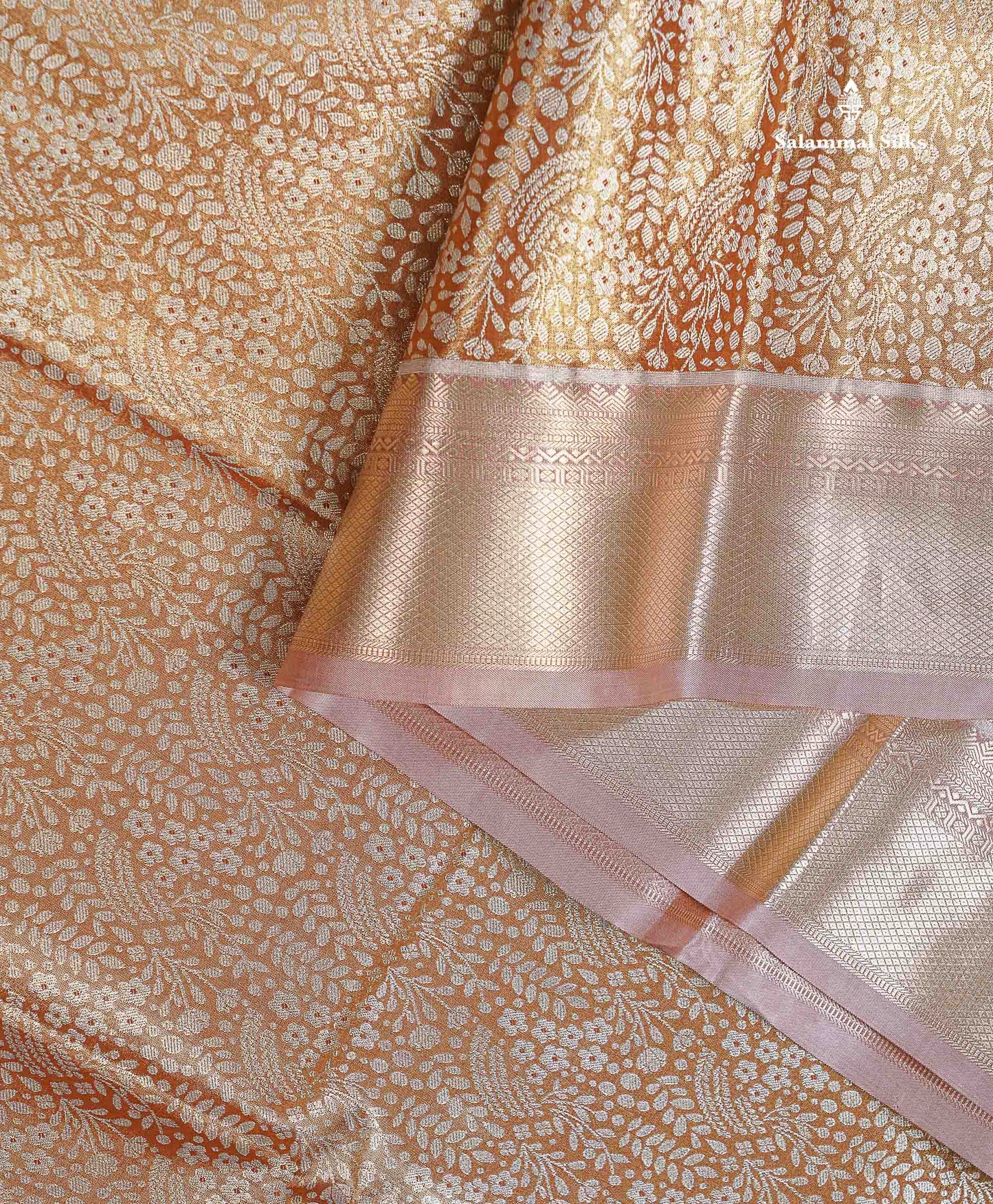 Beautiful Light Chocolate Tissue Bridal Semi Silk Saree With Traditional Evening Morning Border