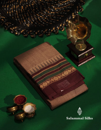 Beautiful Grey Plain Pure Chettinad Cotton Saree With Black Thread Work Border