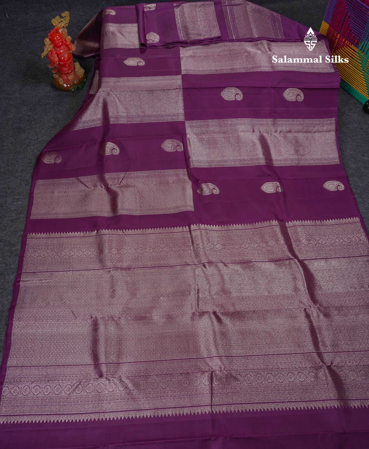 Beautiful Dark Purple Fancy Pure Kanjivaram Silk Saree With Contrast Bottle Green Blouse