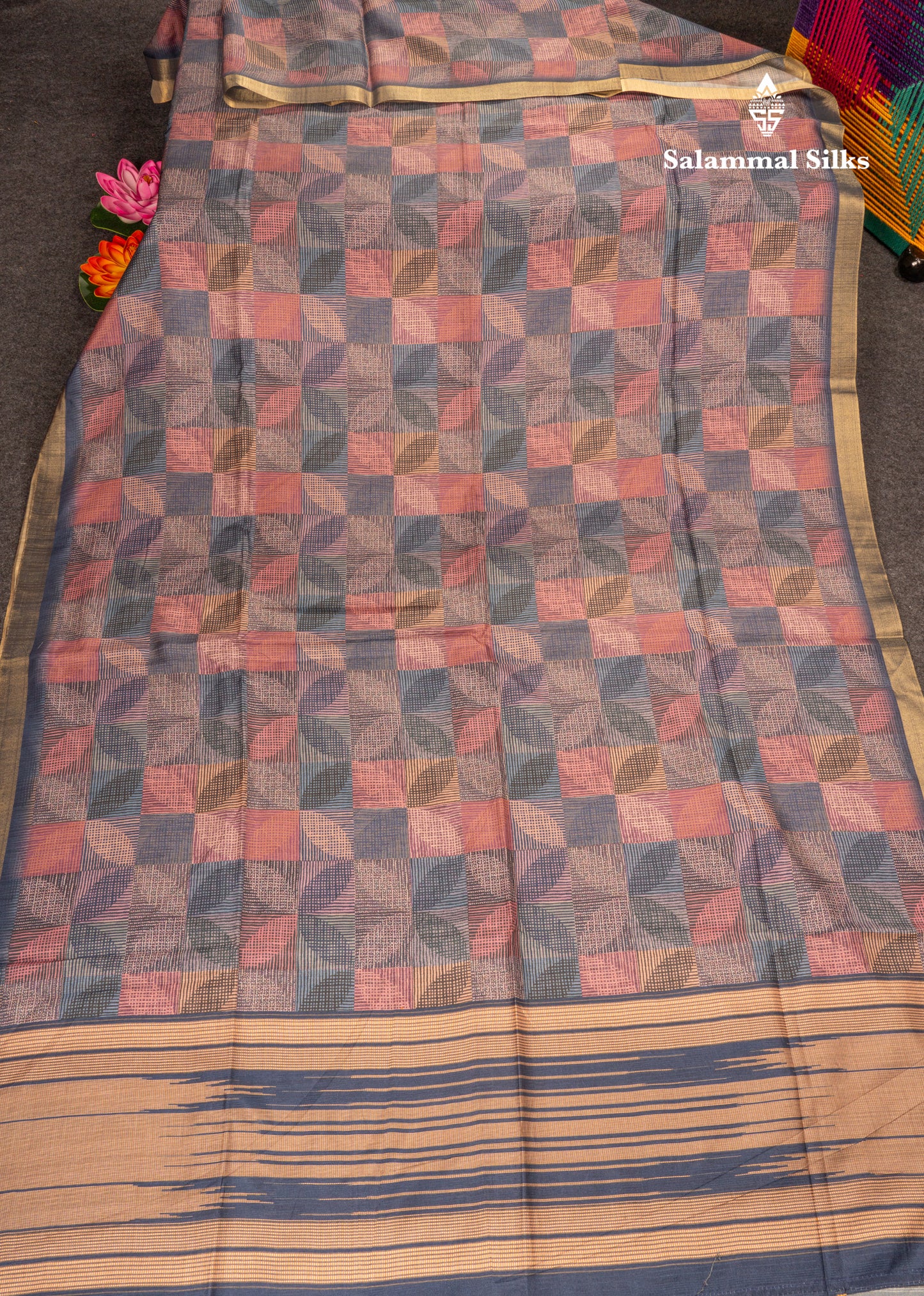 Brown Semi Tussar Fancy Saree With Gold Border