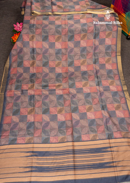 Brown Semi Tussar Fancy Saree With Gold Border