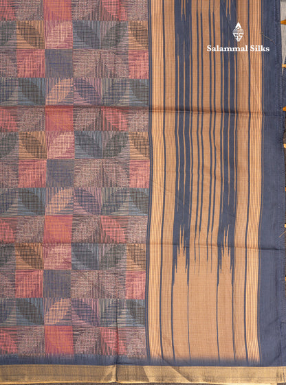Brown Semi Tussar Fancy Saree With Gold Border
