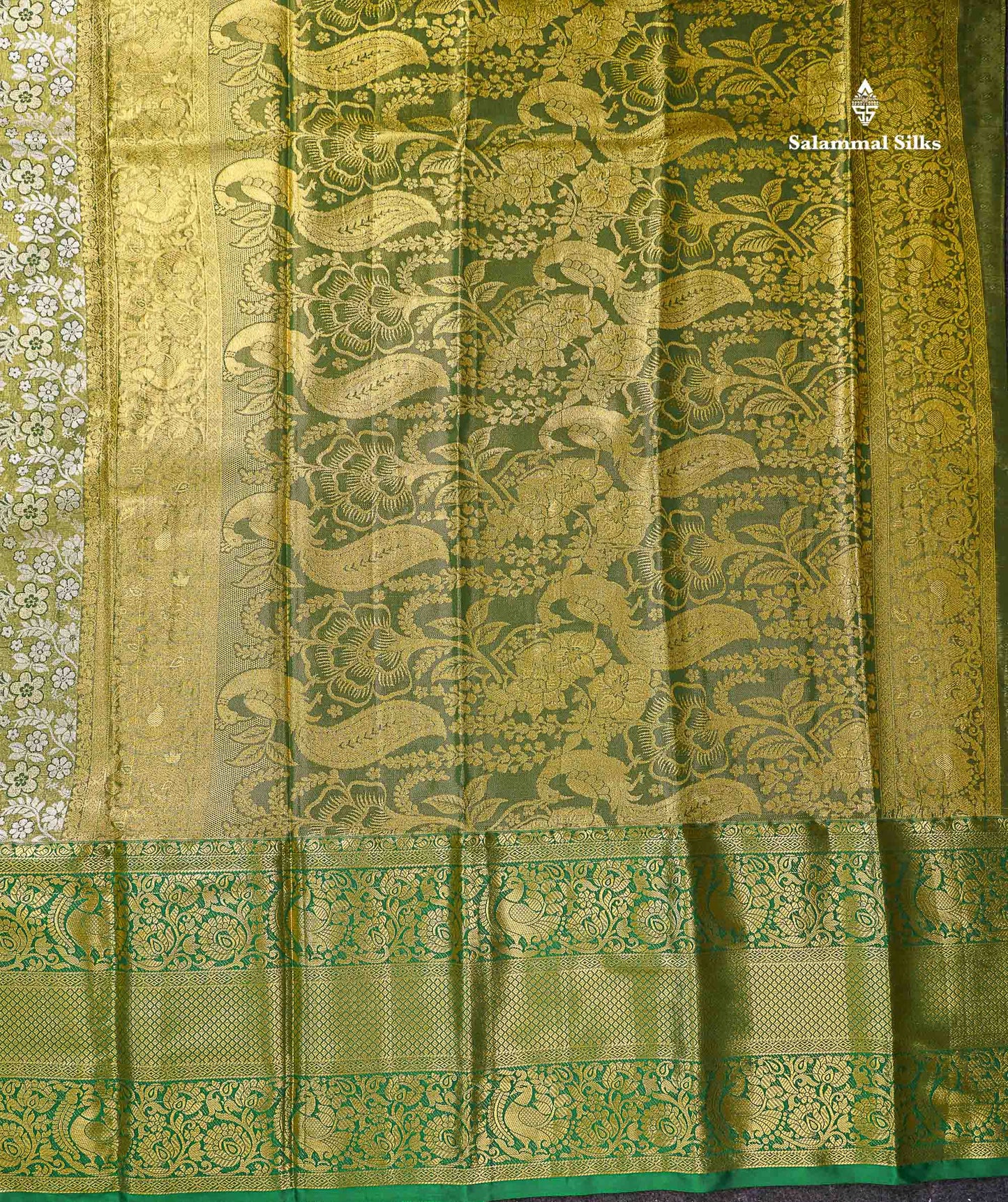 Beautiful Olive Green Bridal Tissue Semi Silk Saree With Contrast Bottle Green Traditional Evening Morning Border