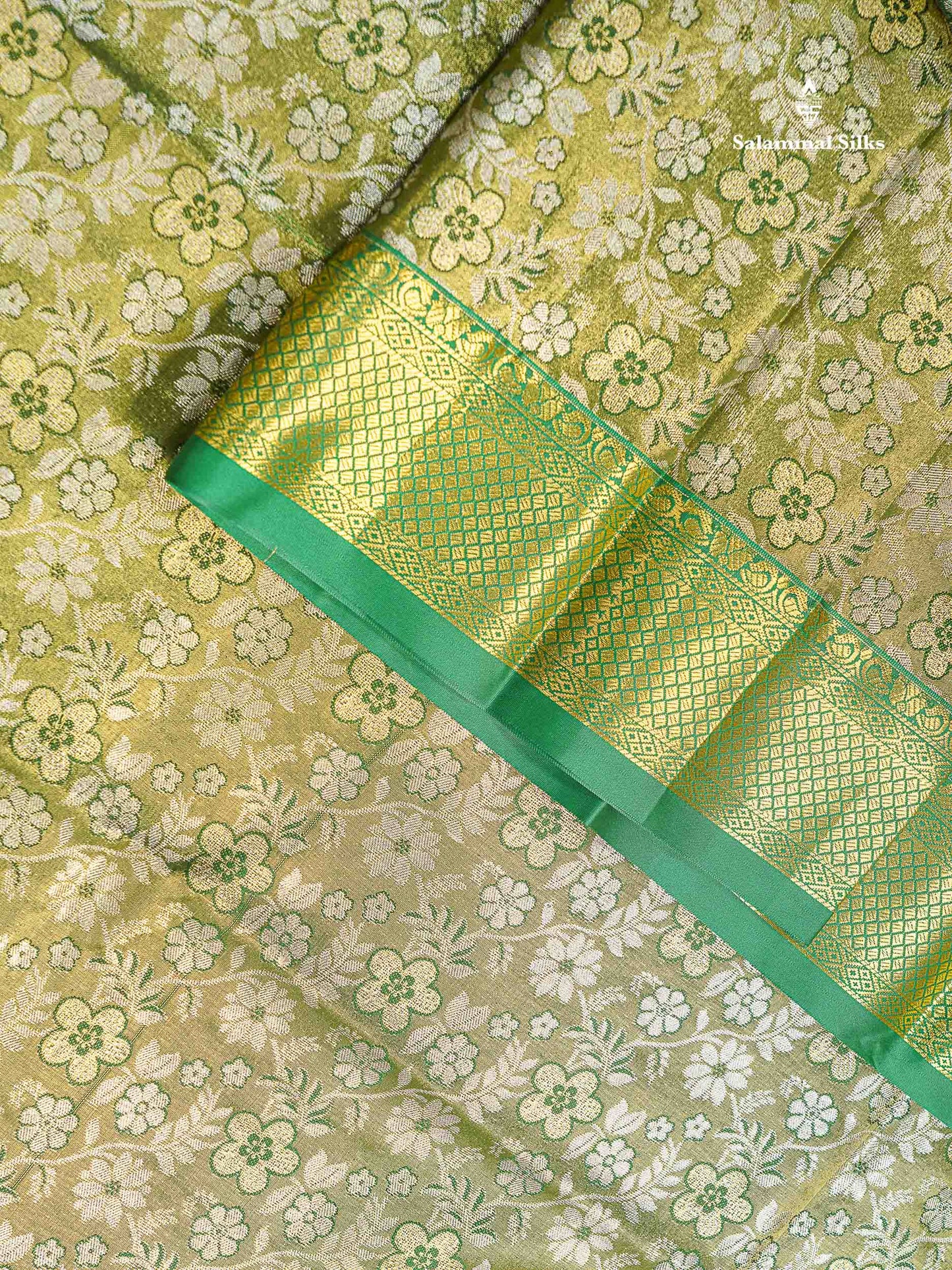 Beautiful Olive Green Bridal Tissue Semi Silk Saree With Contrast Bottle Green Traditional Evening Morning Border