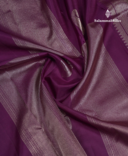 Beautiful Dark Purple Fancy Pure Kanjivaram Silk Saree With Contrast Bottle Green Blouse