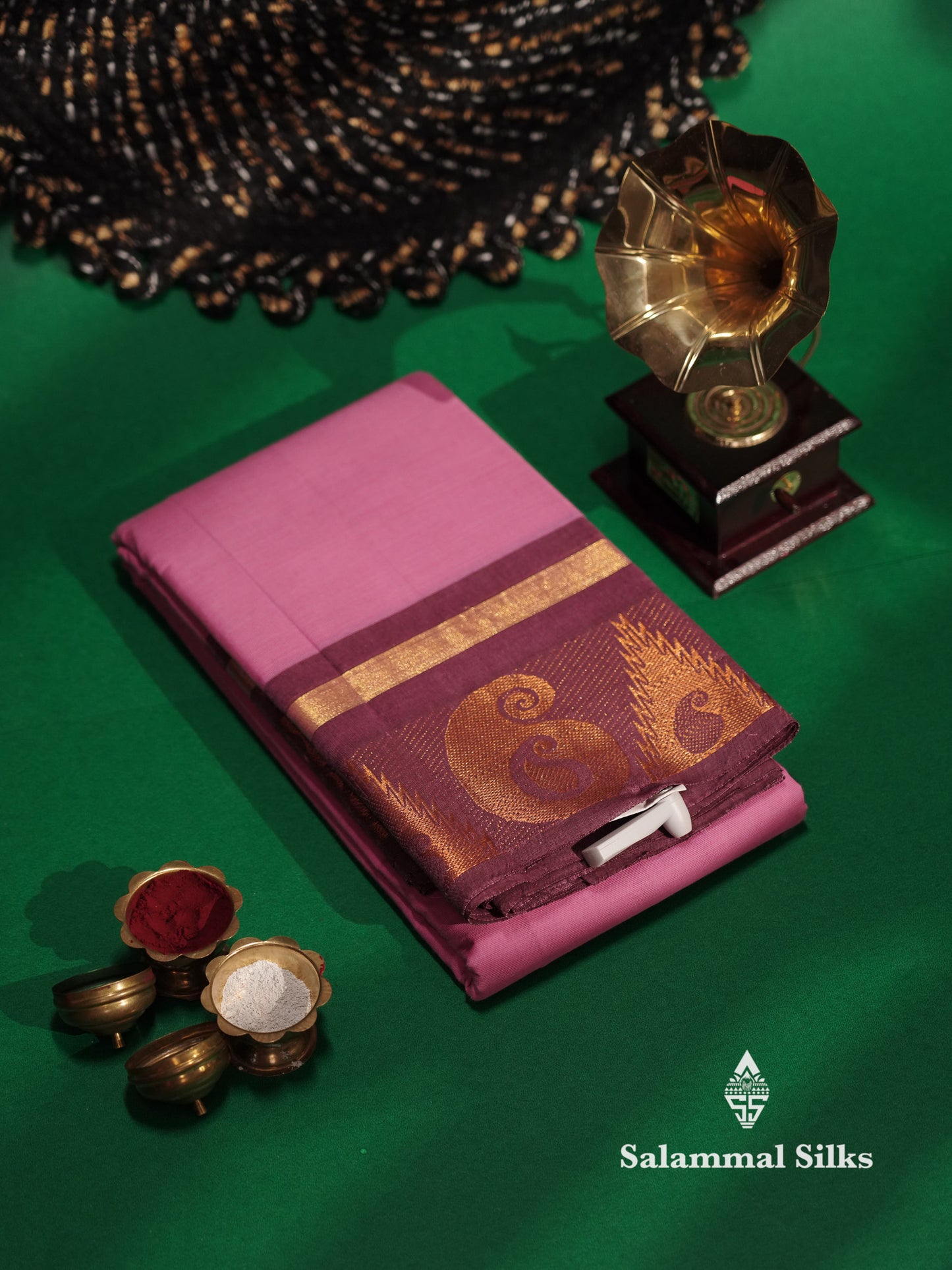 Pink Beautiful Chettinad Plain Pure Cotton Saree With Brown Border
