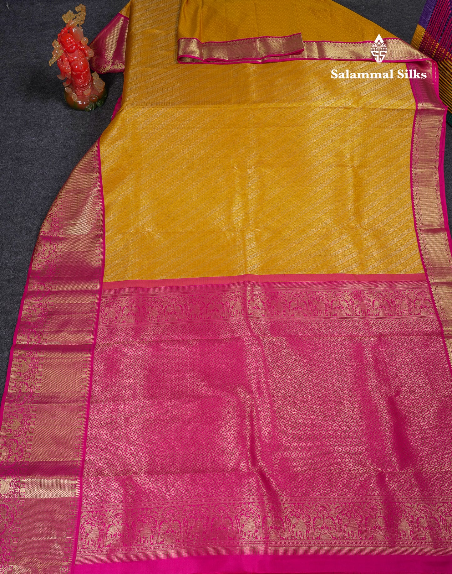 Beautiful Yellow Bridal Pure Kanjivaram Silk Saree With Contrast Pink Traditional Evening Morning Border