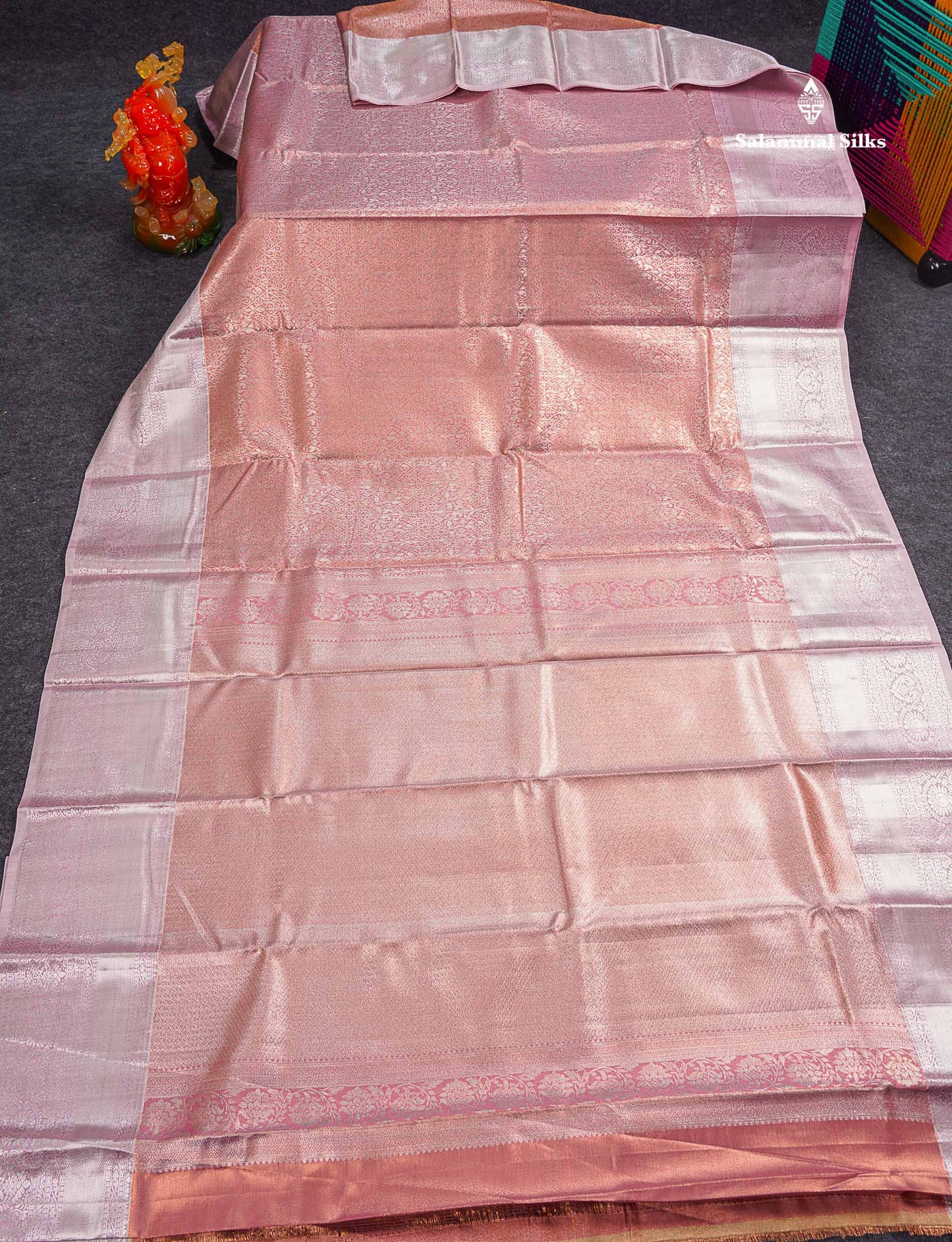 Beautiful Onion Pink Tissue Bridal Semi Silk Saree With Contrast Light Pink Traditional Border