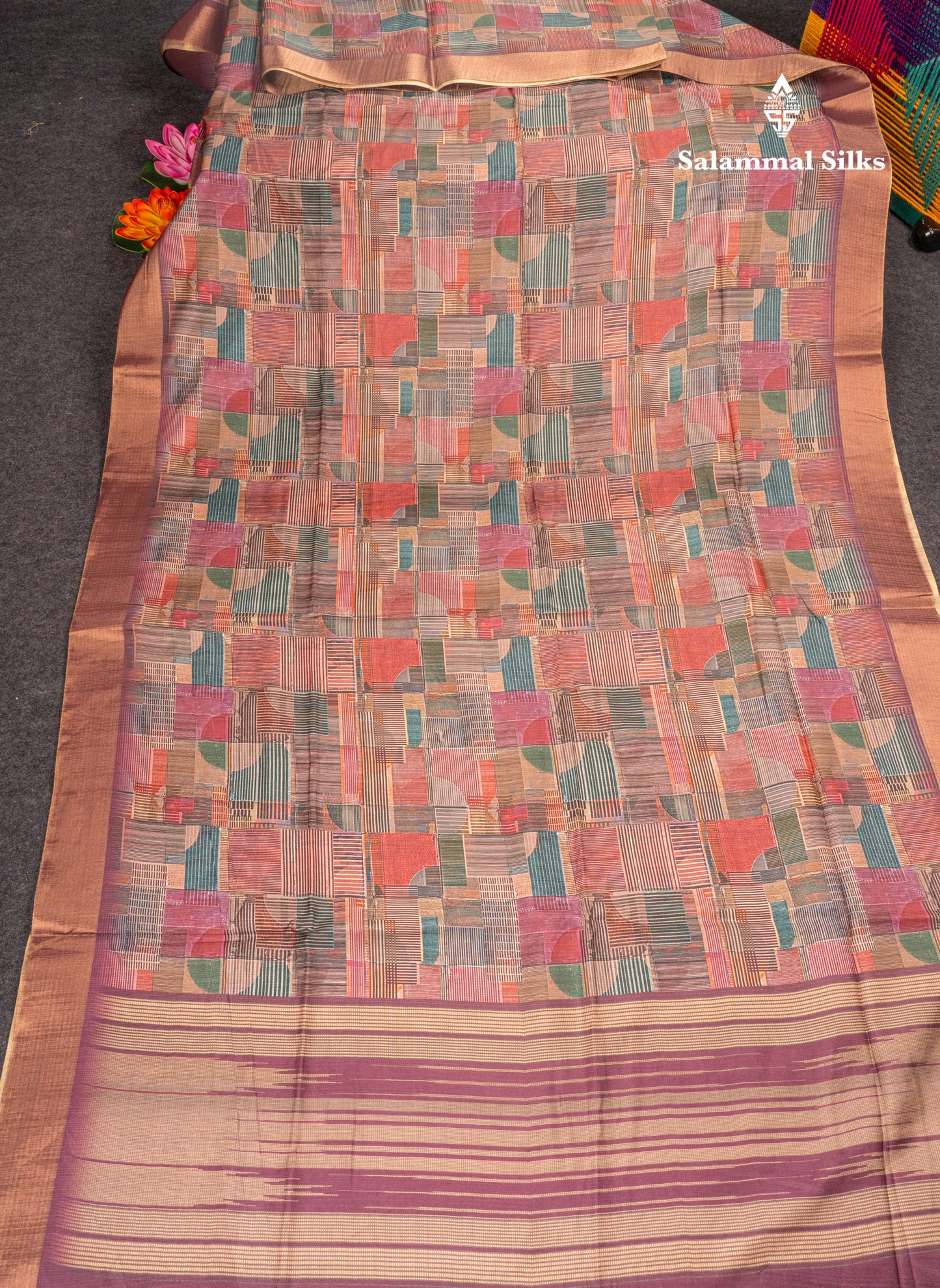 Brown Semi Tussar Fancy Saree With Gold Border