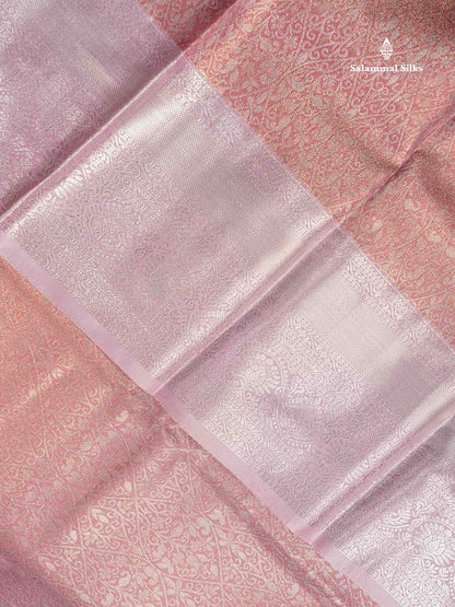 Beautiful Onion Pink Tissue Bridal Semi Silk Saree With Contrast Light Pink Traditional Border