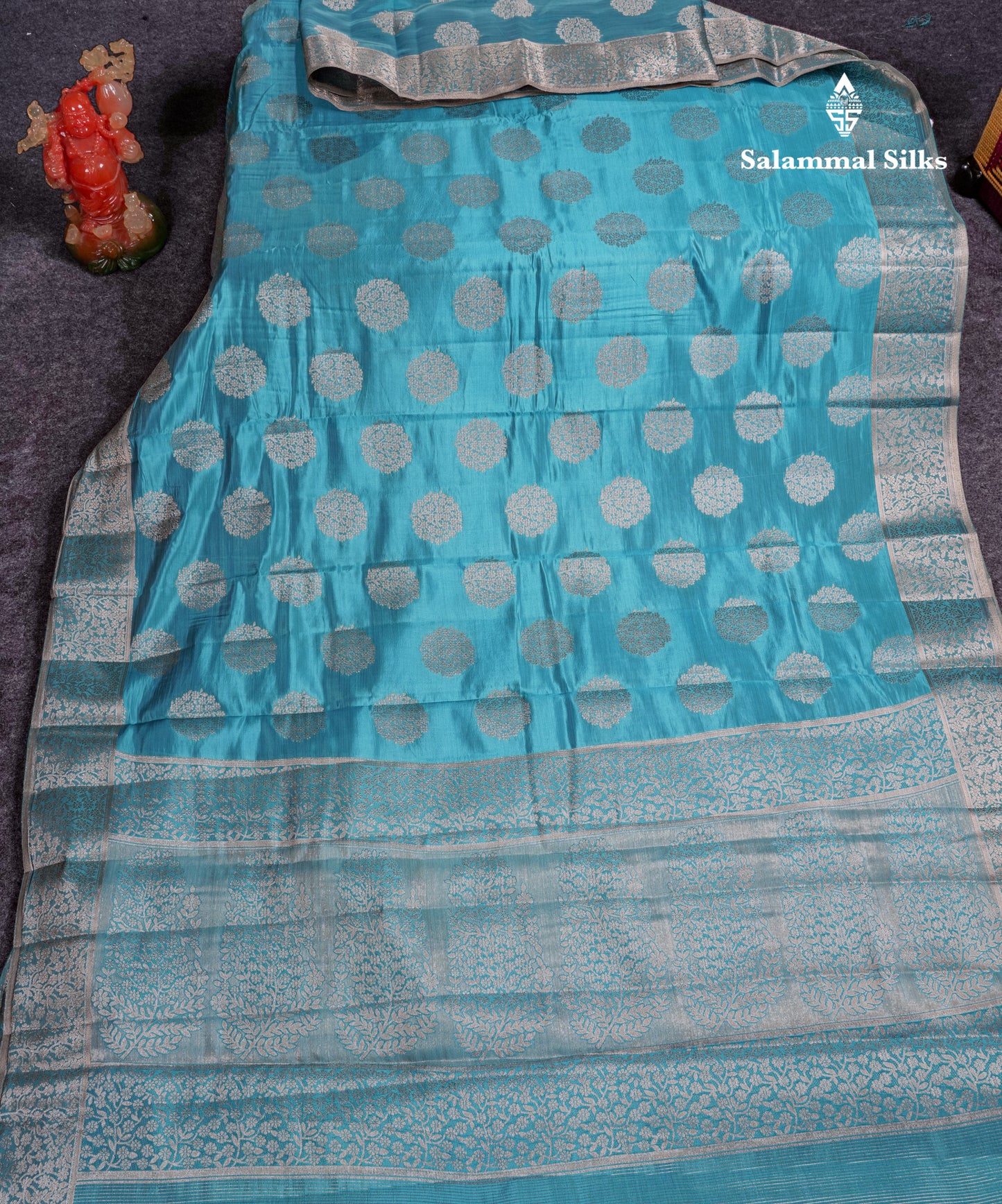 Beautiful Sky Blue Semi Raw Silk Saree With Fancy Border