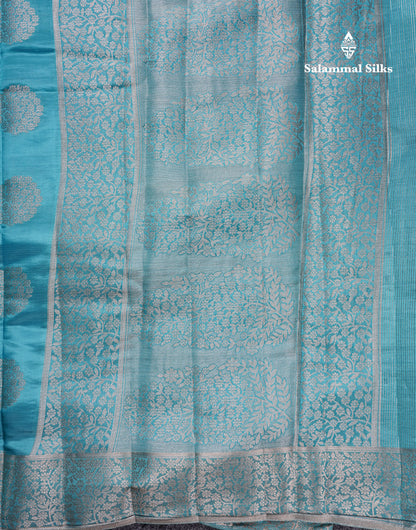 Beautiful Sky Blue Semi Raw Silk Saree With Fancy Border