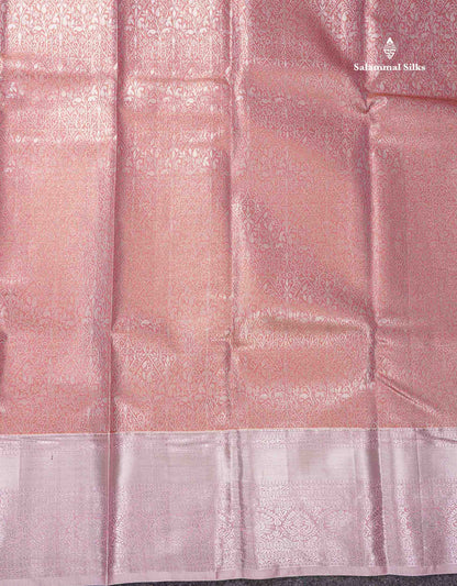 Beautiful Onion Pink Tissue Bridal Semi Silk Saree With Contrast Light Pink Traditional Border