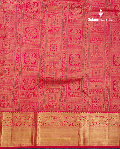 Dual Tone Pinkish Red Beautiful Menakari Work Bridal Pure Kanjivaram Silk Saree With Traditional Border