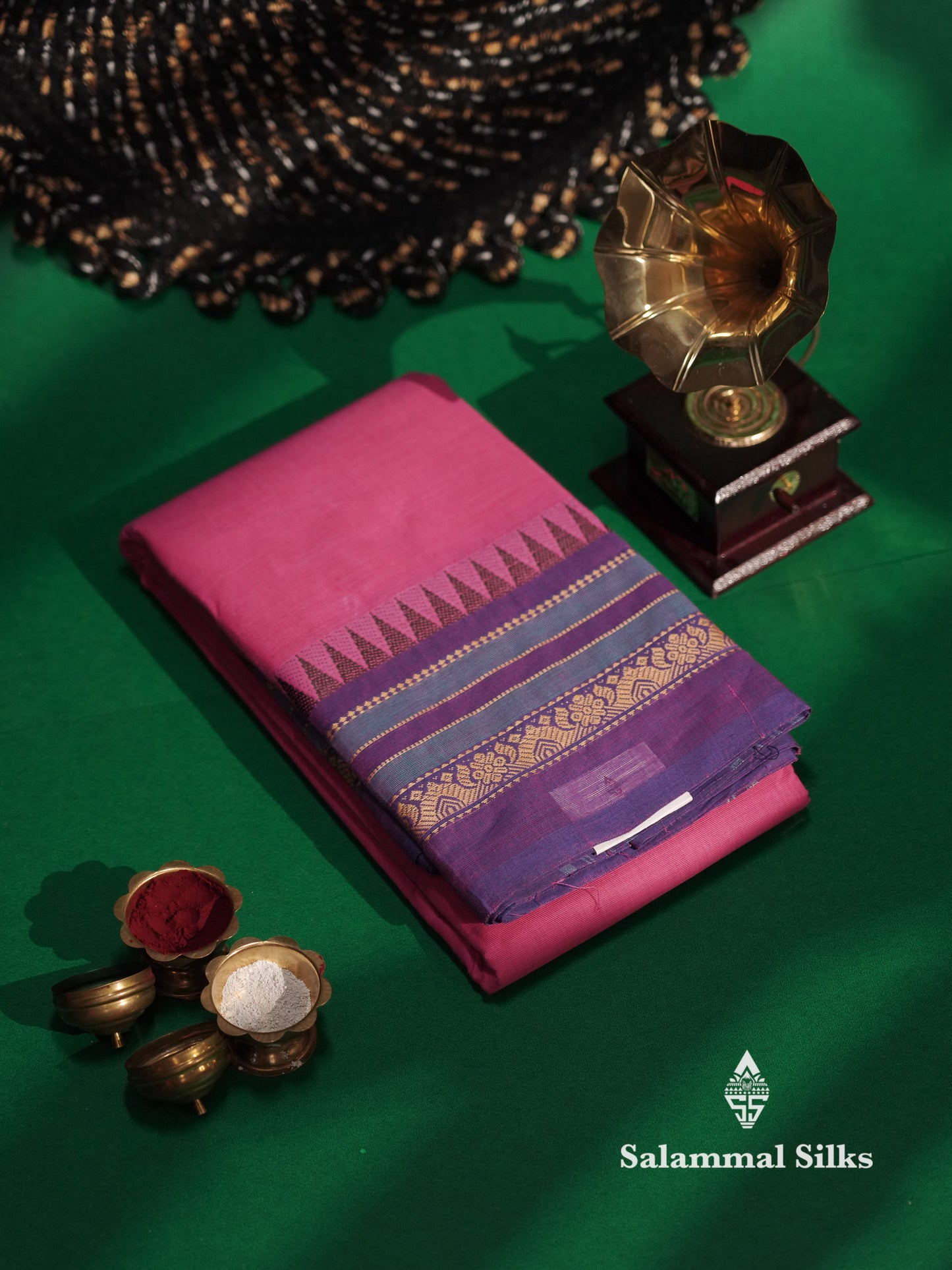 Beautiful Grey Plain Pure Chettinad Cotton Saree With Black Thread Work Border