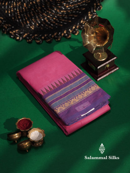 Beautiful Grey Plain Pure Chettinad Cotton Saree With Black Thread Work Border