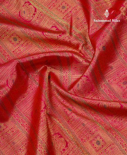 Dual Tone Pinkish Red Beautiful Menakari Work Bridal Pure Kanjivaram Silk Saree With Traditional Border