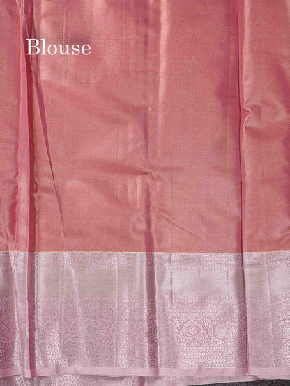 Beautiful Onion Pink Tissue Bridal Semi Silk Saree With Contrast Light Pink Traditional Border